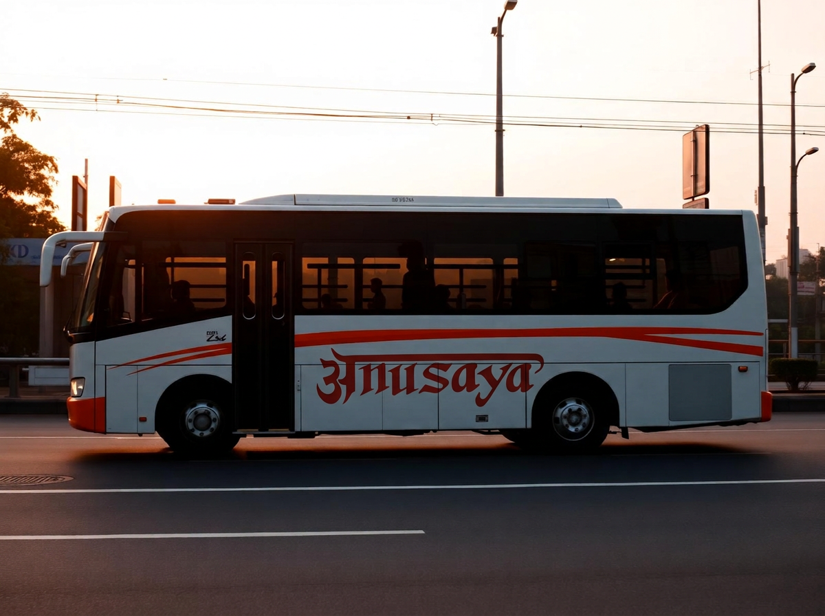Anusaya charter bus on a Mumbai street