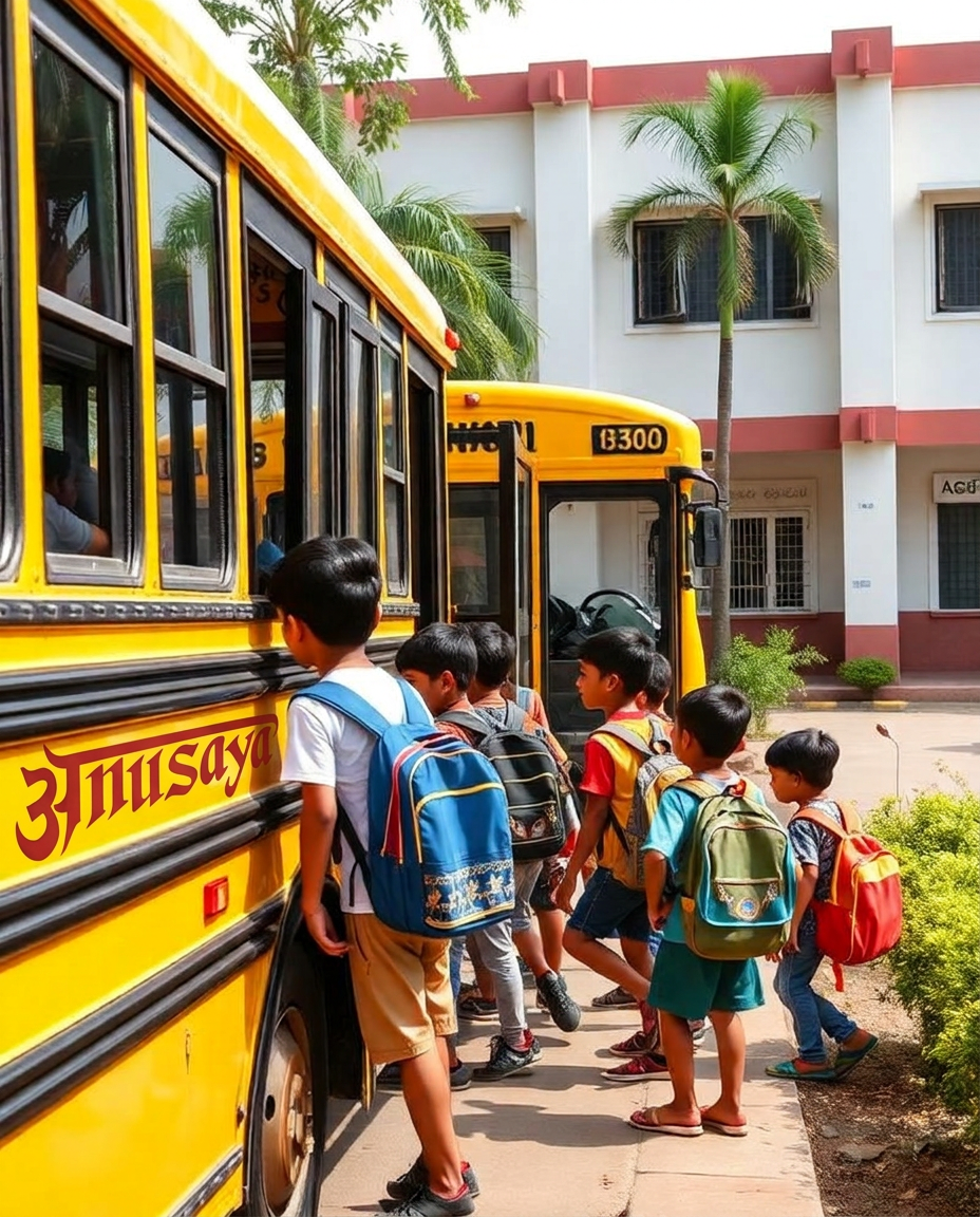 Students boarding a school bus